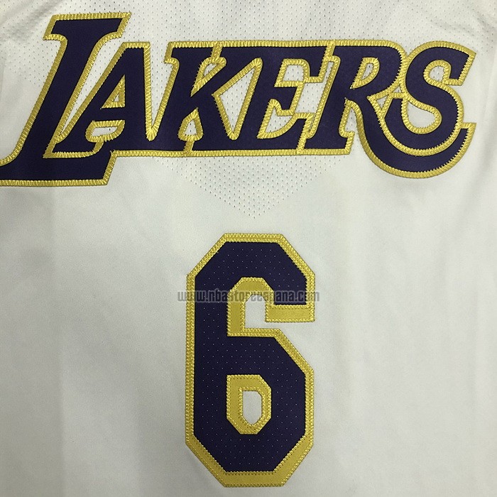 Camiseta Los Angeles Lakers LeBron James NO 6 Association Autentico Blanco